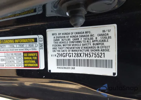 2007 Honda Civic Ex from USA, damaged, VIN 2HGFG128X7H575521